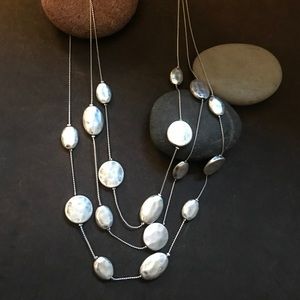 Three Strand Silver Hammered Bead Necklace
